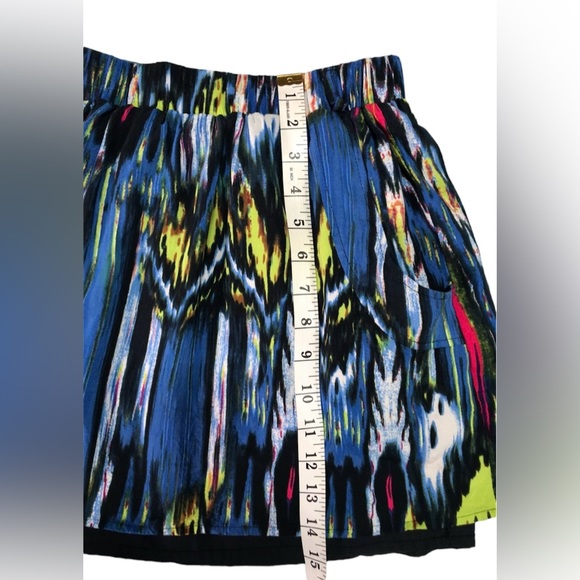 Rampage Blue Green Pink Black Lined Mini Skirt 2 Pockets Belt Loops Size Small - Picture 3 of 8